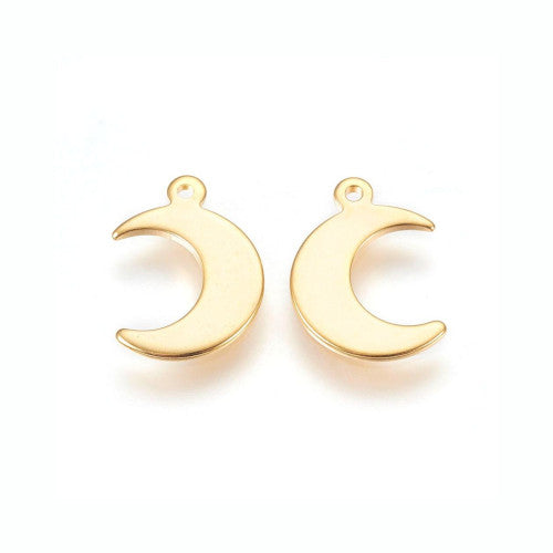 Charms, Stainless Steel, Half Moon, Blank Tags, 24K Gold Plated, 15.5mm - BEADED CREATIONS