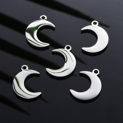 Charms, Stainless Steel, Half Moon, Blank Tags, Silver, 11x16mm - BEADED CREATIONS