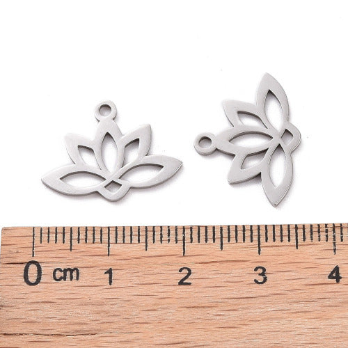 Charms, Stainless Steel, Laser-Cut, Lotus Flower, Silver, 14mm - BEADED CREATIONS