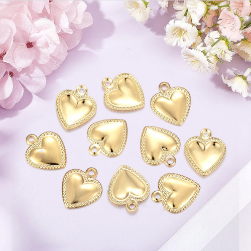 Charms, Stainless Steel, Puffed Heart, 18K Gold Plated, 9.5mm - BEADED CREATIONS