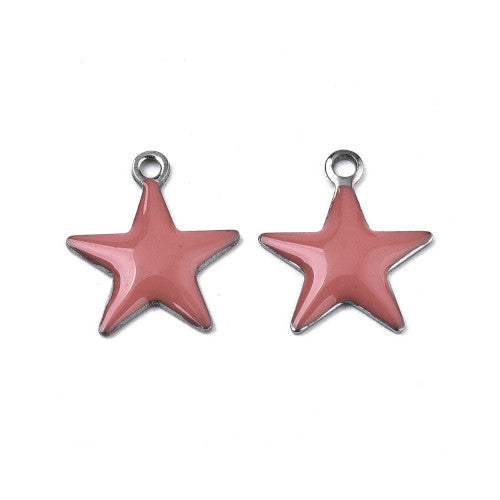 Charms, Stainless Steel, Star, Indian Red, Enamel, 14.5mm - BEADED CREATIONS