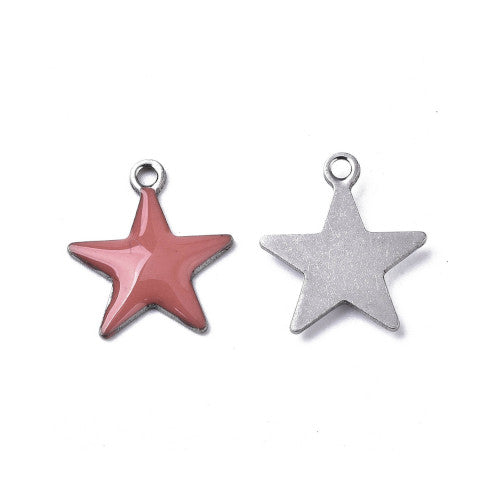 Charms, Stainless Steel, Star, Indian Red, Enamel, 14.5mm - BEADED CREATIONS