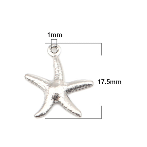 Charms, Stainless Steel, Starfish, Silver, 17.5mm - BEADED CREATIONS