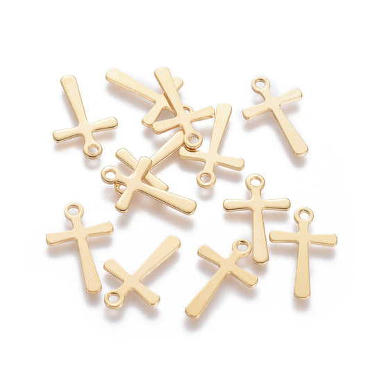 Charms, Stainless Steel, Cross, Gold Plated, 15mm - BEADED CREATIONS