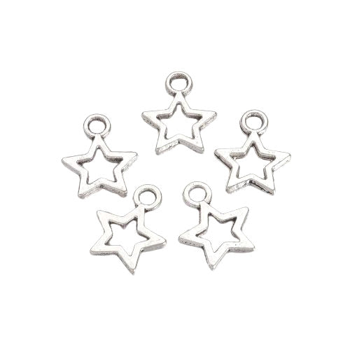 Charms, Star, Cut-Out, Antique Silver, Alloy, 10mm - BEADED CREATIONS