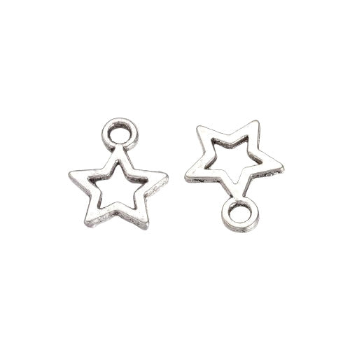 Charms, Star, Cut-Out, Antique Silver, Alloy, 10mm - BEADED CREATIONS