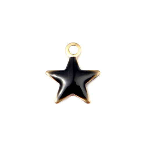 Charms, Star, Double-Sided, Black, Enameled, Brass, 9mm - BEADED CREATIONS