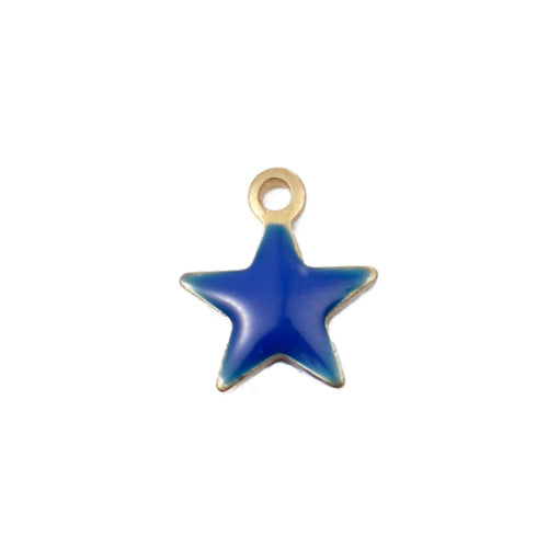 Charms, Star, Double-Sided, Blue, Enameled, Brass, 9mm - BEADED CREATIONS