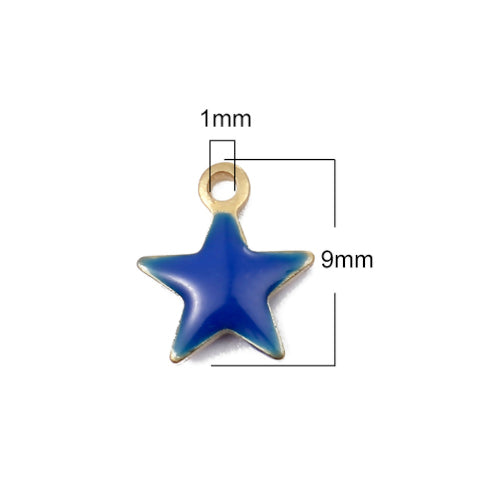 Charms, Star, Double-Sided, Blue, Enameled, Brass, 9mm - BEADED CREATIONS
