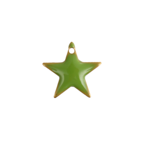 Charms, Star, Double-Sided, Green, Enameled, Brass, 12mm - BEADED CREATIONS
