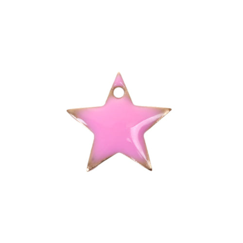Charms, Star, Double-Sided, Pink, Enameled, Brass, Drops, 12mm - BEADED CREATIONS