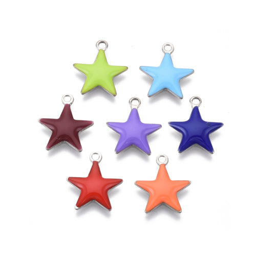 Charms, Star, Enamel, Mixed Colors, Stainless Steel, 14.5mm - BEADED CREATIONS