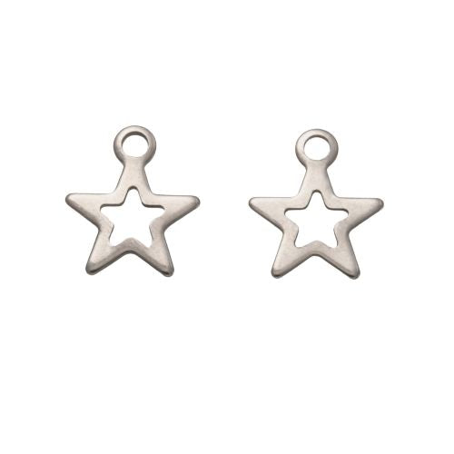 Charms, Star, Openwork, Laser-Cut, Stainless Steel, Silver, 9.5mm - BEADED CREATIONS