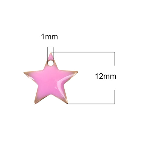 Charms, Star, Pink, Enamel, Brass, 12mm - BEADED CREATIONS