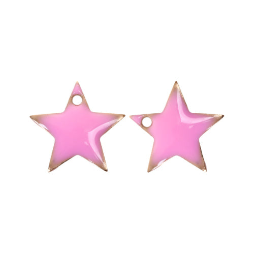 Charms, Star, Pink, Enamel, Brass, 12mm - BEADED CREATIONS