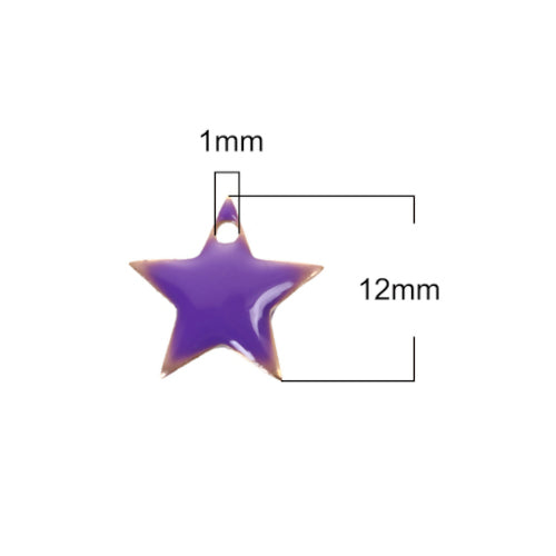 Charms, Star, Purple, Enamel, Brass, 12mm - BEADED CREATIONS