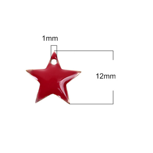 Charms, Star, Red, Enamel, Brass, 12mm - BEADED CREATIONS