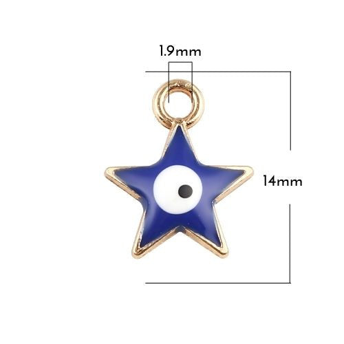 Charms, Star, With Evil Eye, Dark Blue, Enamel, Golden Alloy, 14mm - BEADED CREATIONS