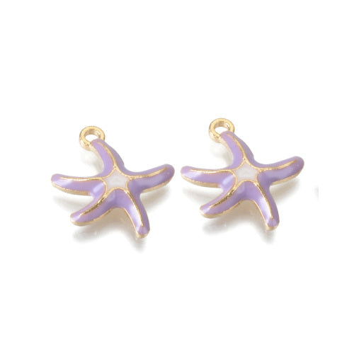 Charms, Starfish, Lilac, Enamel, Light Gold, Alloy, 19.5mm - BEADED CREATIONS