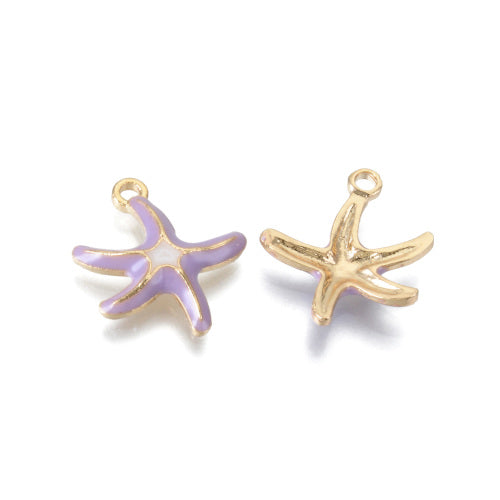 Charms, Starfish, Lilac, Enamel, Light Gold, Alloy, 19.5mm - BEADED CREATIONS