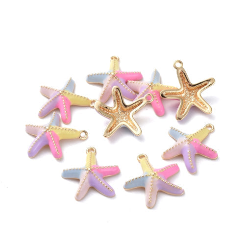 Charms, Starfish, Pastel, Enamel, 18K Gold Plated, Brass, 14mm - BEADED CREATIONS