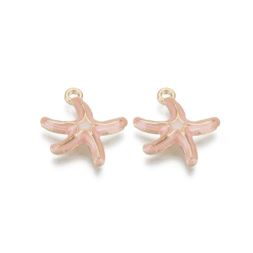 Charms, Starfish, Pink, Enamel, Light Gold, Alloy, 19.5mm - BEADED CREATIONS