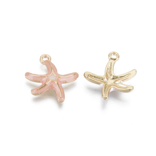 Charms, Starfish, Pink, Enamel, Light Gold, Alloy, 19.5mm - BEADED CREATIONS