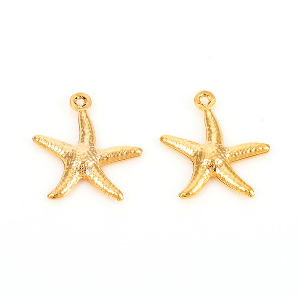 Charms, Starfish, Sea Stars, Stainless Steel, Gold Plated, 17.5mm - BEADED CREATIONS