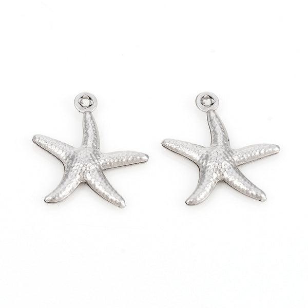 Charms, Starfish, Sea Stars, Stainless Steel, Silver, 17.5mm - BEADED CREATIONS