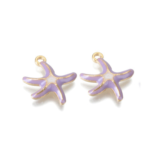 Charms, Starfish, Single-Sided, Light Purple, Enameled, Light Gold Plated, Alloy, 19.5mm - BEADED CREATIONS