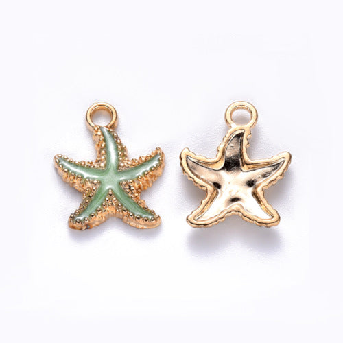 Charms, Starfish, Single-Sided, Pale Green, Enameled, Light Gold Plated, Alloy, 18mm - BEADED CREATIONS