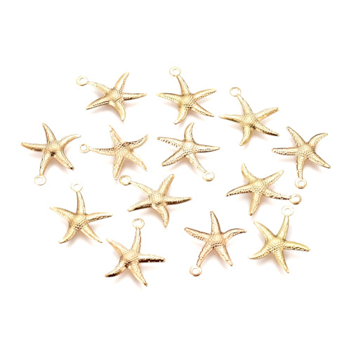 Charms, Starfish, Textured, 18K Gold Plated, Iron, 18mm - BEADED CREATIONS