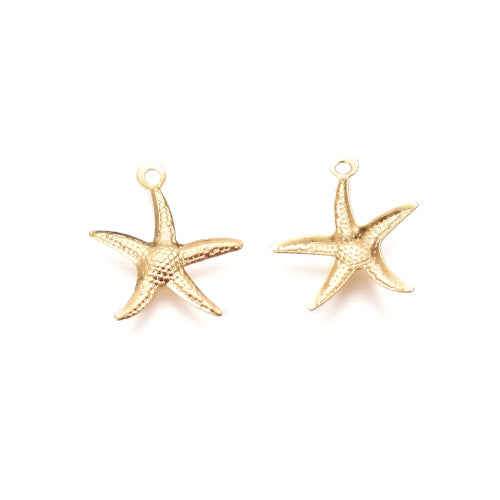 Charms, Starfish, Textured, 18K Gold Plated, Iron, 18mm - BEADED CREATIONS