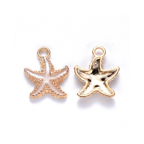 Charms, Starfish, White, Enamel, Light Gold, Alloy, 18mm - BEADED CREATIONS