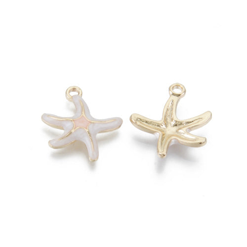 Charms, Starfish, White, Enamel, Light Gold, Alloy, 19.5mm - BEADED CREATIONS