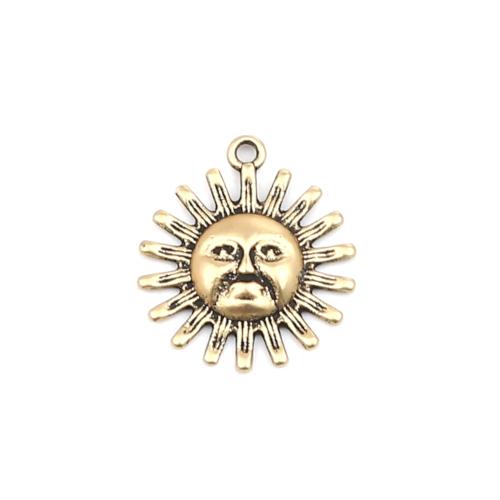 Charms, Sun Face, Single-Sided, Antique Gold, Alloy, 22mm - BEADED CREATIONS