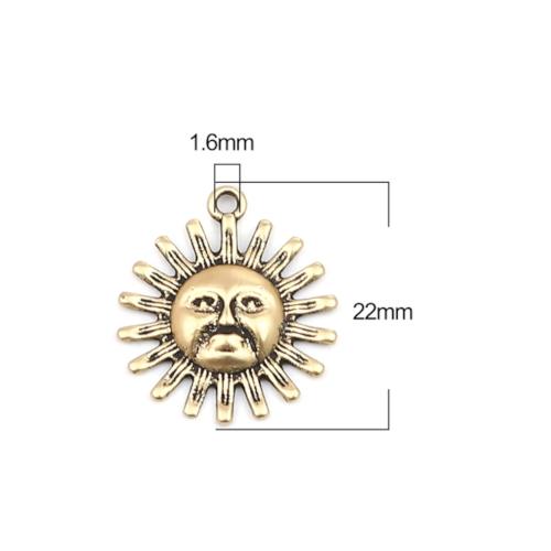 Charms, Sun Face, Single-Sided, Antique Gold, Alloy, 22mm - BEADED CREATIONS