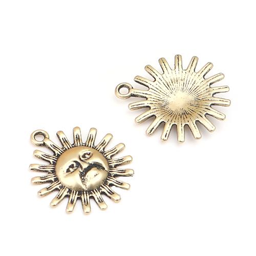 Charms, Sun Face, Single-Sided, Antique Gold, Alloy, 22mm - BEADED CREATIONS