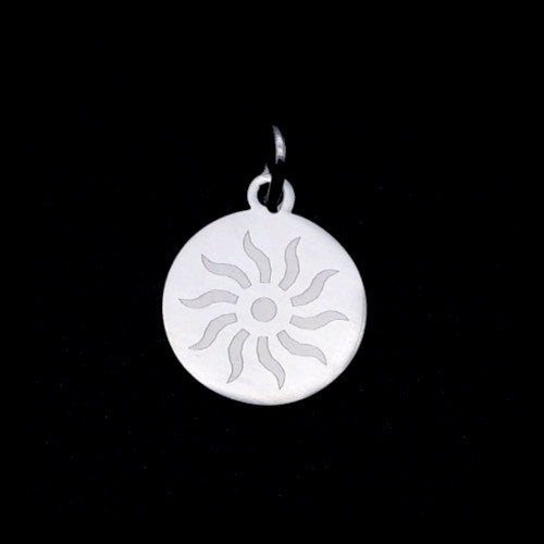 Charms, Sun, 201 Grade Stainless Steel, Silver Tone, Flat, Round, Etched, With Jump Ring, Sun, 14.5mm - BEADED CREATIONS