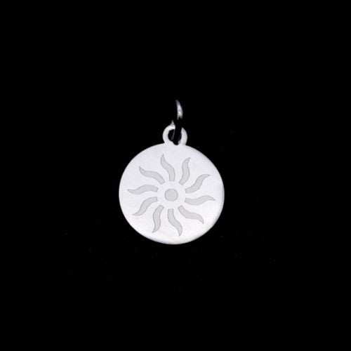 Charms, Sun, Round, Etched, Stainless Steel, Silver, 14.5mm - BEADED CREATIONS