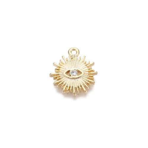 Charms, Sun, With Evil Eye And Crystal, 18K Gold Plated, Alloy, 16.5mm - BEADED CREATIONS