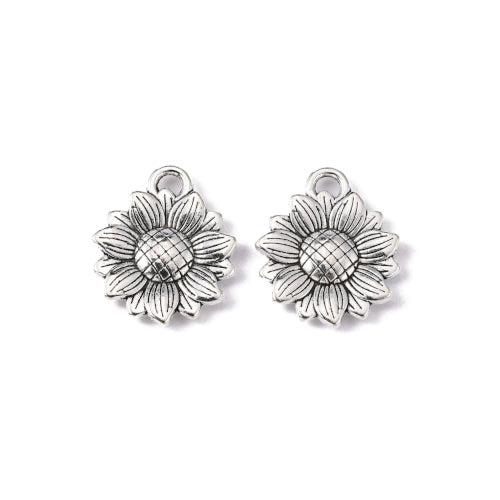 Charms, Sunflower, Antique Silver, Alloy, 15.5x18mm - BEADED CREATIONS