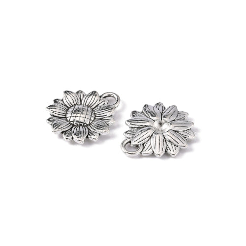 Charms, Sunflower, Antique Silver, Alloy, 15.5x18mm - BEADED CREATIONS