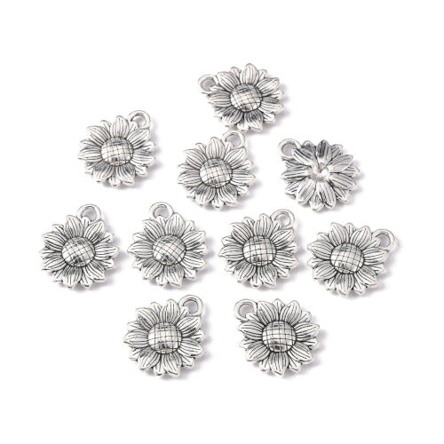 Charms, Sunflower, Antique Silver, Alloy, 15.5x18mm - BEADED CREATIONS