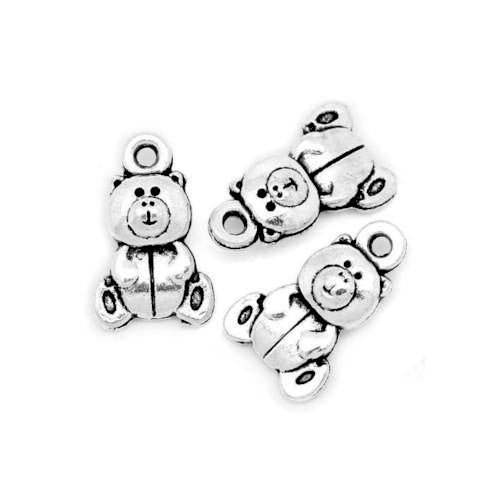 Charms, Teddy Bear, Double-Sided, Antique Silver, Alloy, 16mm - BEADED CREATIONS