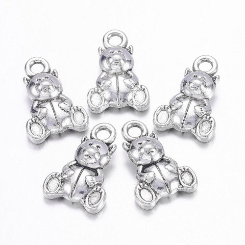 Charms, Teddy Bear, Antique Silver, Alloy, 16mm - BEADED CREATIONS