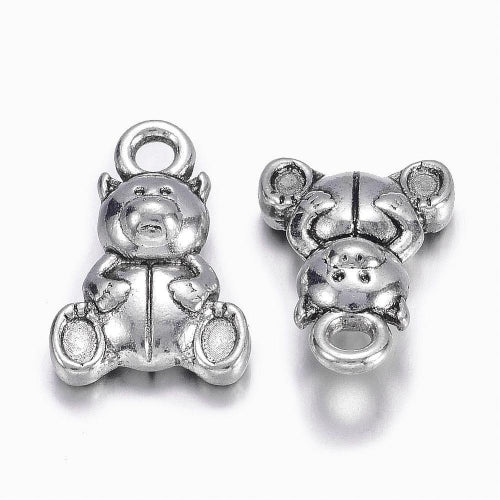 Charms, Teddy Bear, Antique Silver, Alloy, 16mm - BEADED CREATIONS