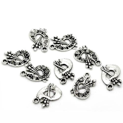 Charms, Tibetan Style, Alloy, Single-Sided, Artist Paint Palette Antique Silver, 17mm - BEADED CREATIONS