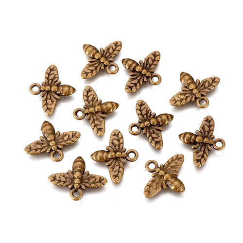 Charms, Tibetan Style, Bee, Antique Bronze, Alloy, 10mm - BEADED CREATIONS