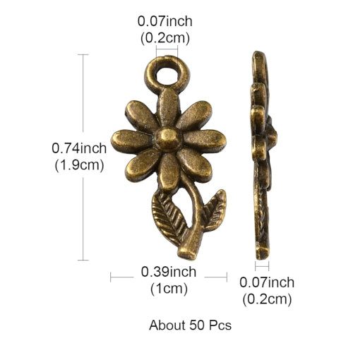 Charms, Tibetan Style, Daisy, Flower, Antique Bronze, Alloy, 19mm - BEADED CREATIONS